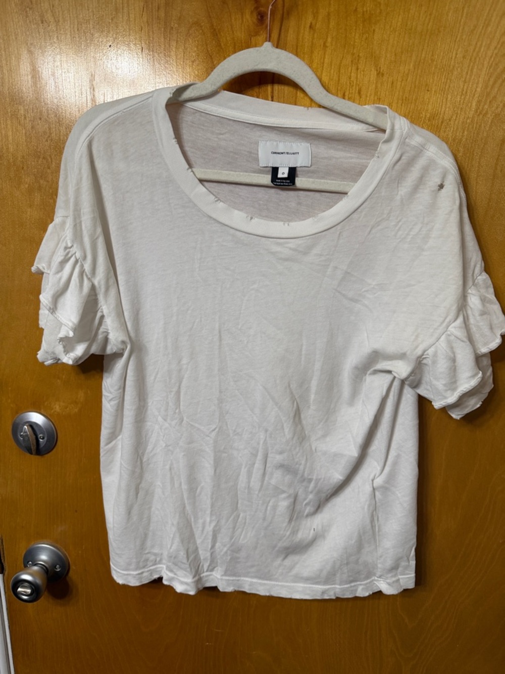 Current/Elliott Cream Ruffle Sleeve Tee